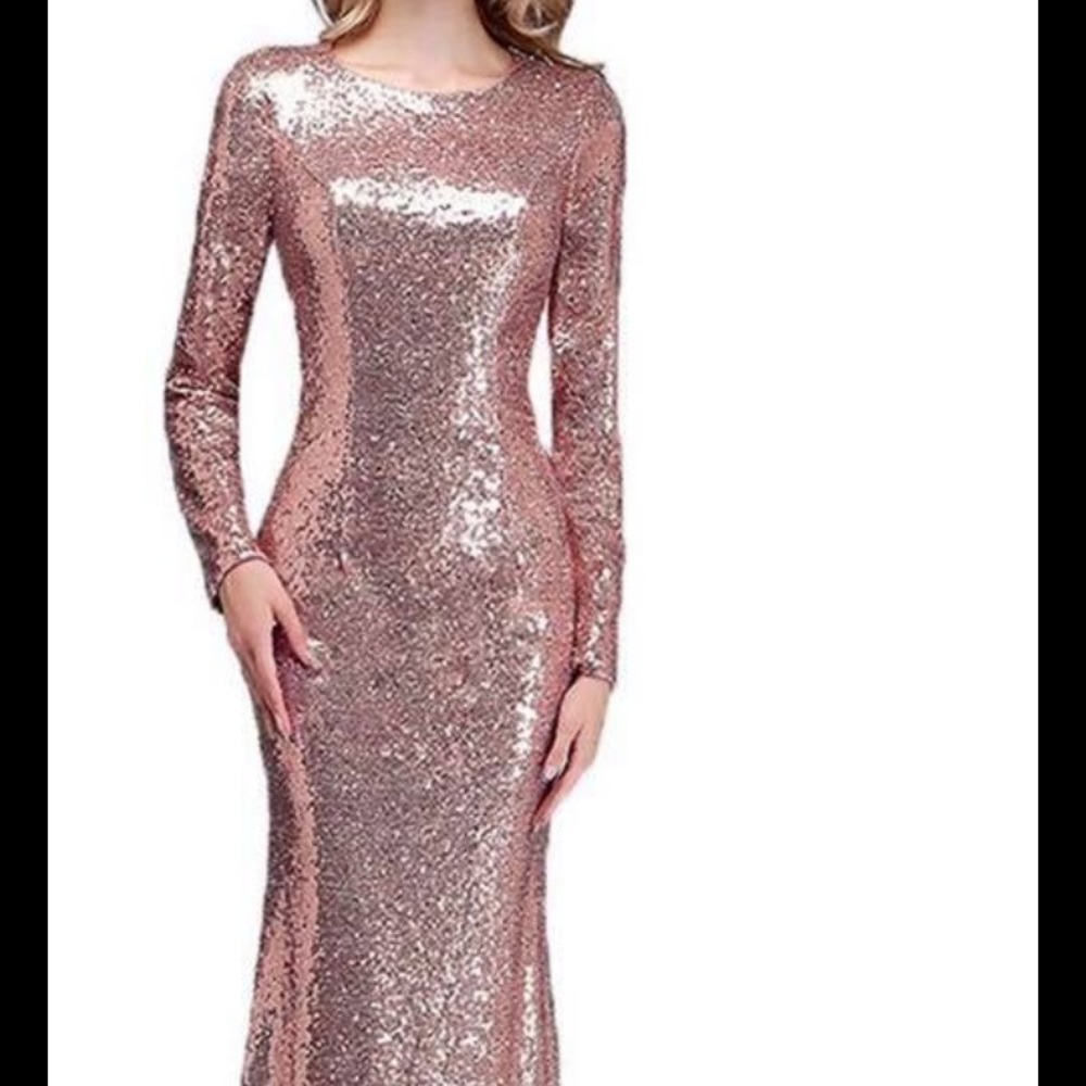 Long sleeve, rose gold, sequined formal dress!!